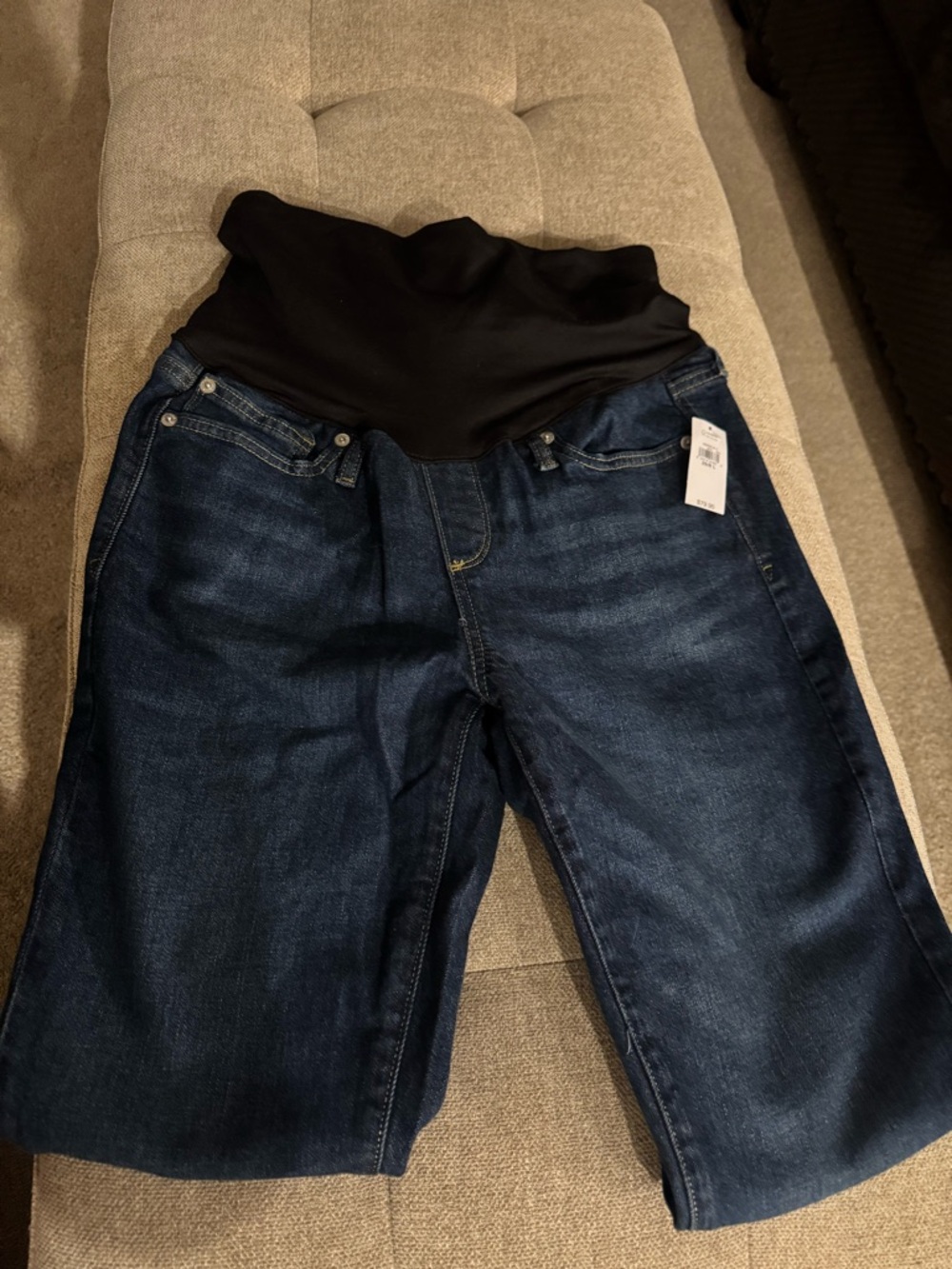 Long GAP Dark Blue Maternity Skinny Jeans with Black Waistband